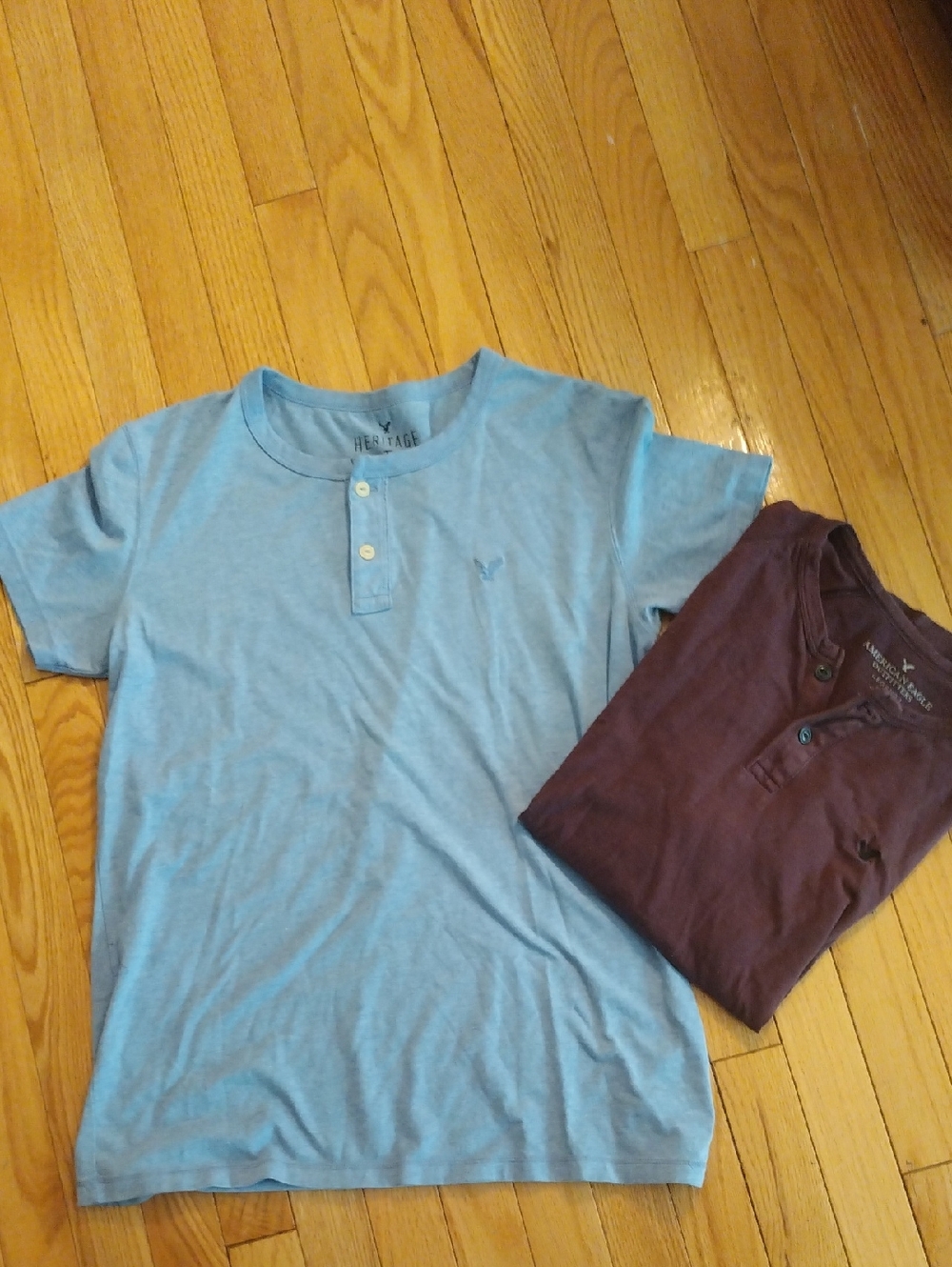 2 American Eagle Heritage Light Blue & Burgundy Henley Duo